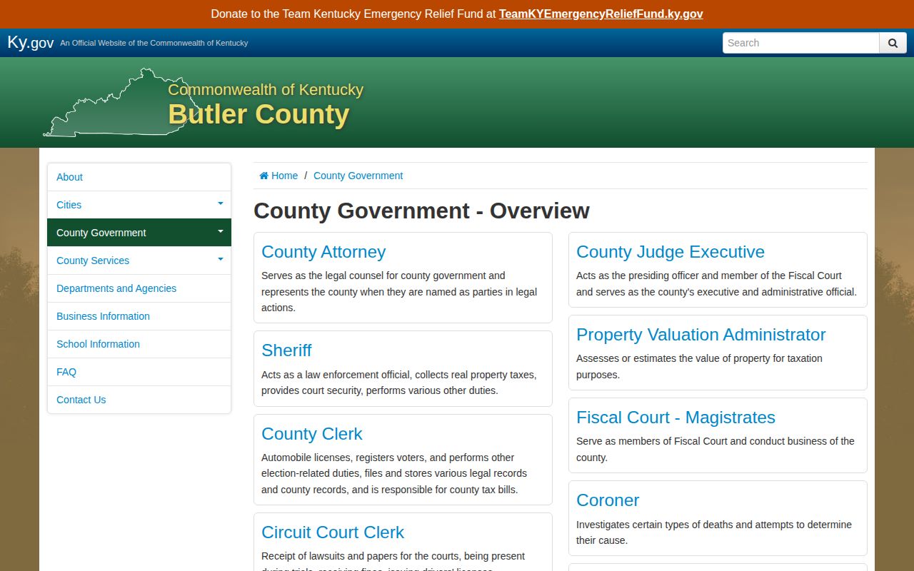 Official Butler County Kentucky government overview