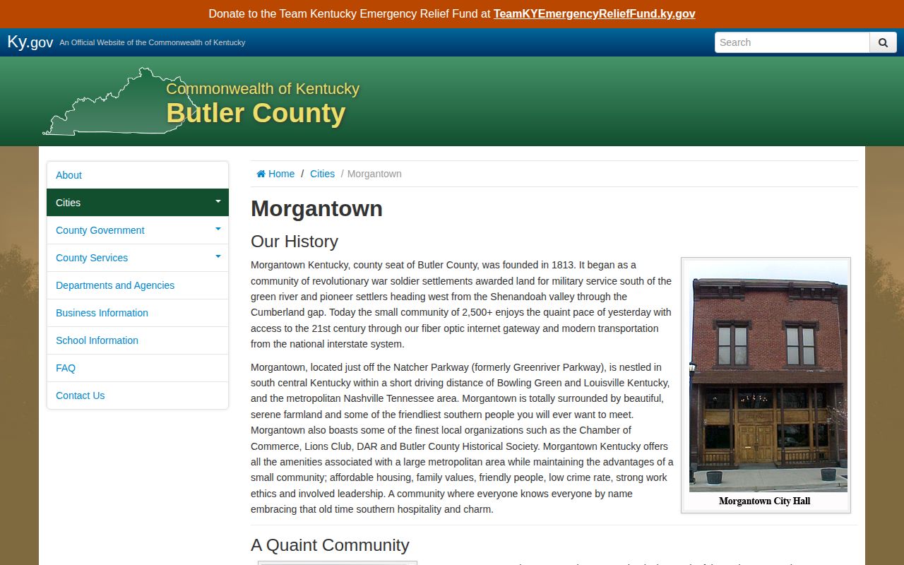 Official Butler County government profile page for Morgantown, Kentucky