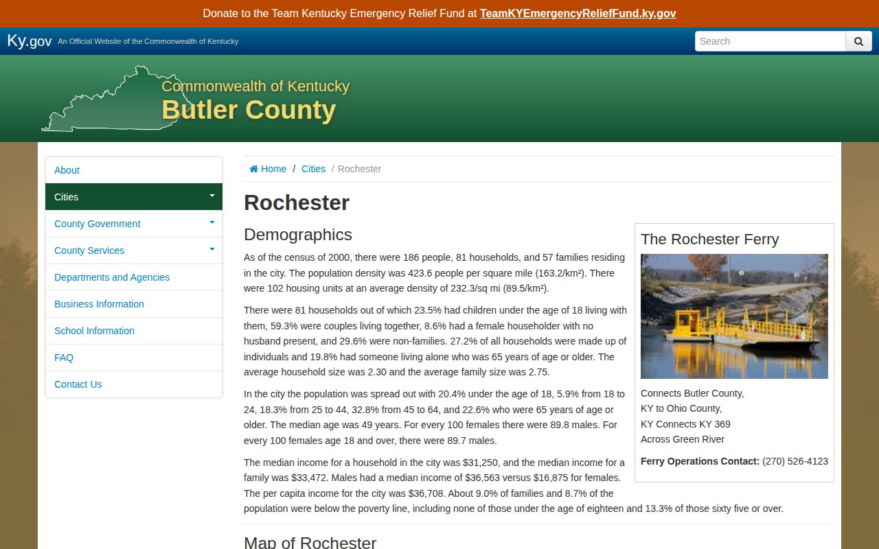 Official Butler County government profile for Rochester, Kentucky