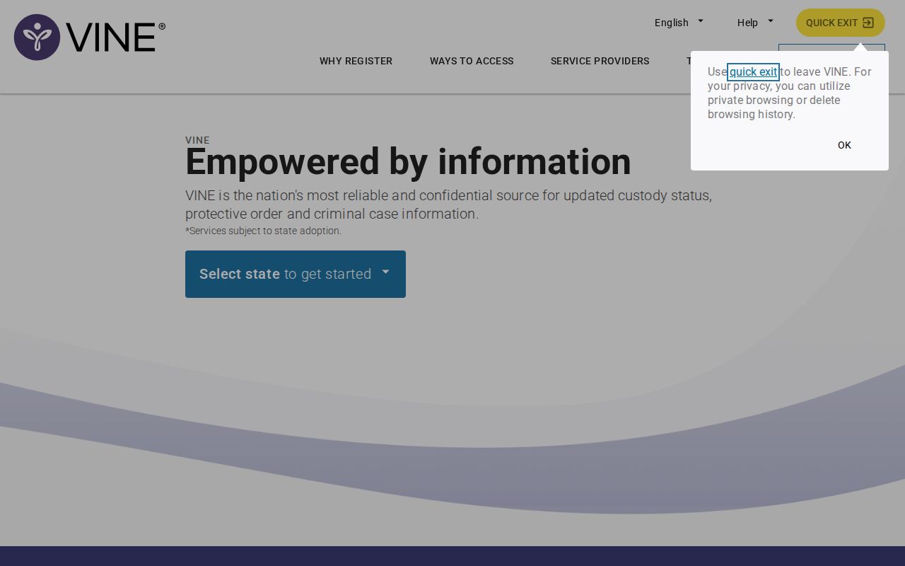VINELink official offender search entry screen