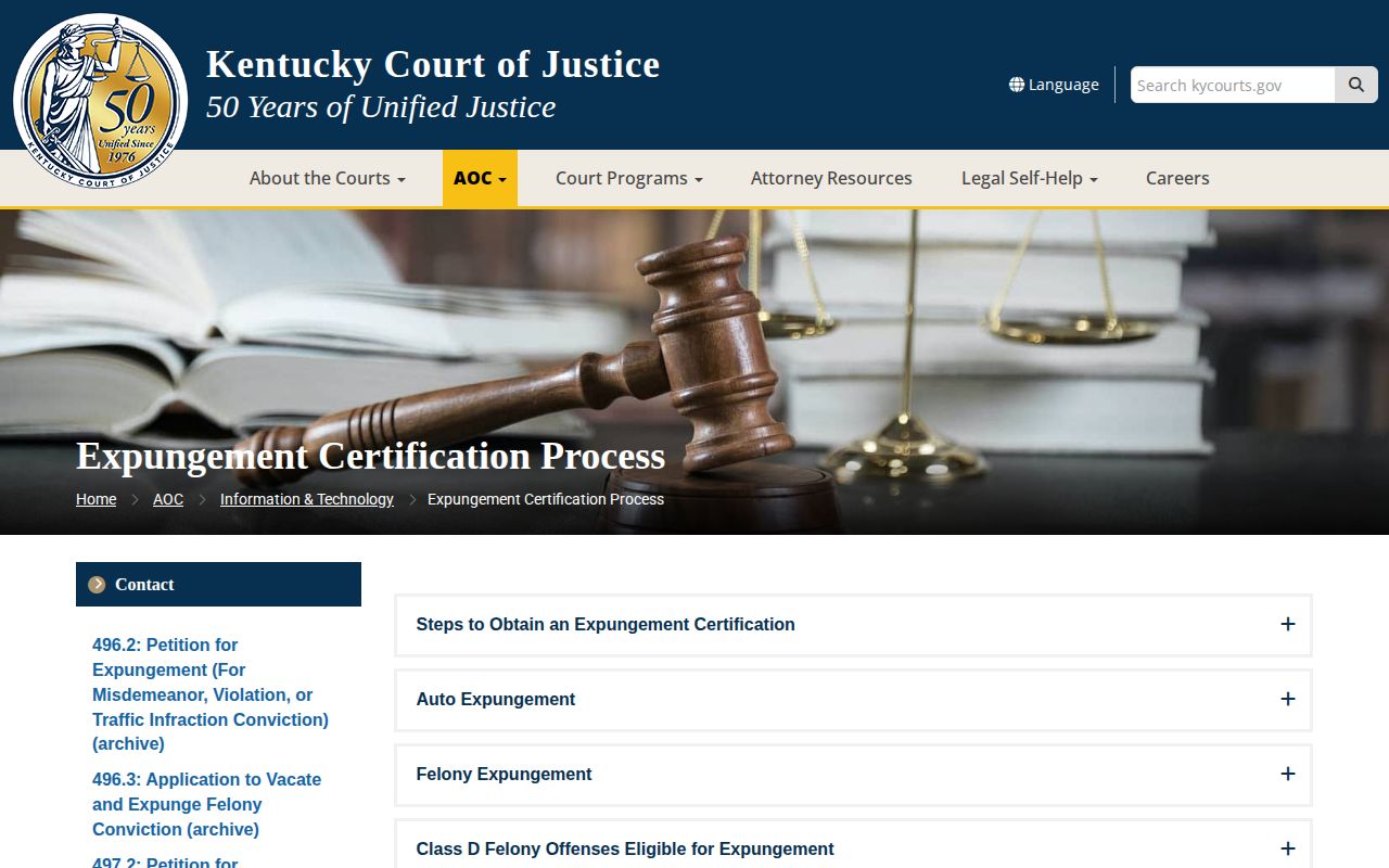 Kentucky Court of Justice expungement information for Butler County arrest records