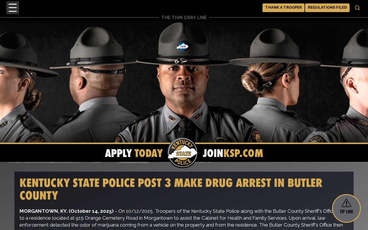 Kentucky State Police release concerning a selected Butler County arrest